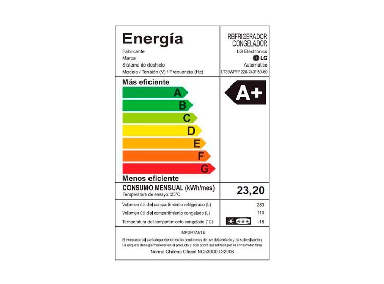 REFRIGERADOR LG TOP MOUNT LT39WPP 393 LT 5