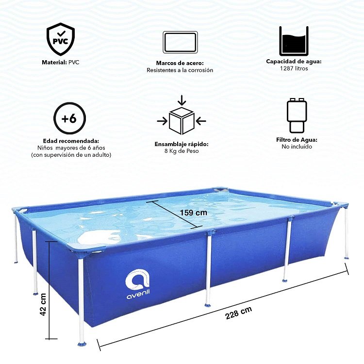 Piscina Rectangular 1287Lts 42x228x159cm Celeste 3