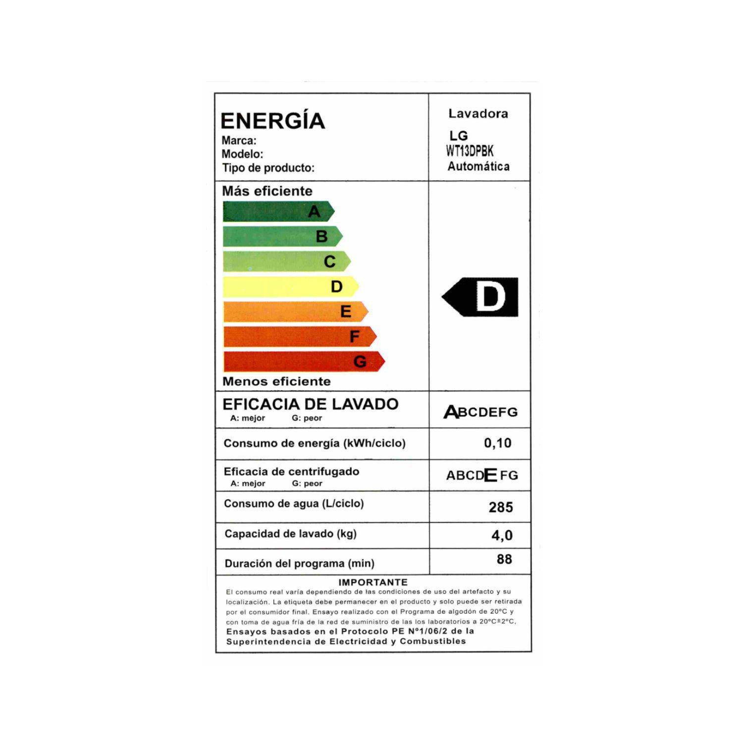 Lavadora Carga Superior 13 kg LG WT13WPBK Blanca 6